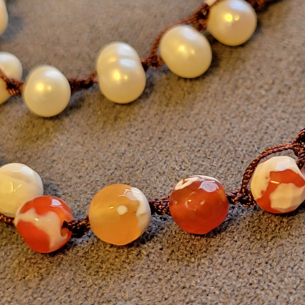 Lizou Freshwater Pearl & Red Bead Wrap Bracelet (or Necklace) - Picture 2 of 5